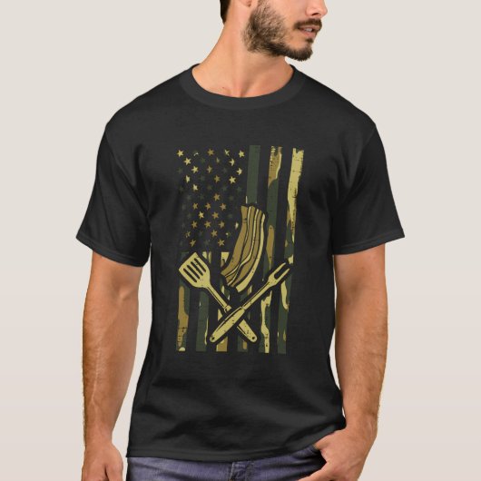 Camo US Flag BBQ Vleesgrill Barbecue Patriot Manne T-shirt (Voorkant)