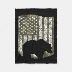 Camo US Flag Beer Grizzly camouflagejager Fleece Deken