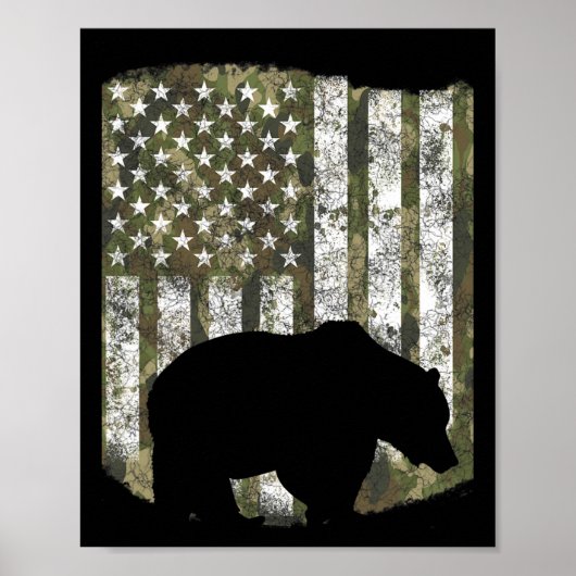 Camo US Flag Beer Grizzly camouflagejager Poster (Voorkant)