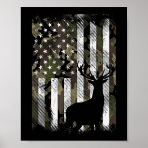 Camo US Flag Deer Elk Buck Camoflage Hunte Poster