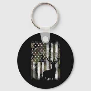 Camo US Flag Deer Elk Buck Camoflage Hunte Sleutelhanger