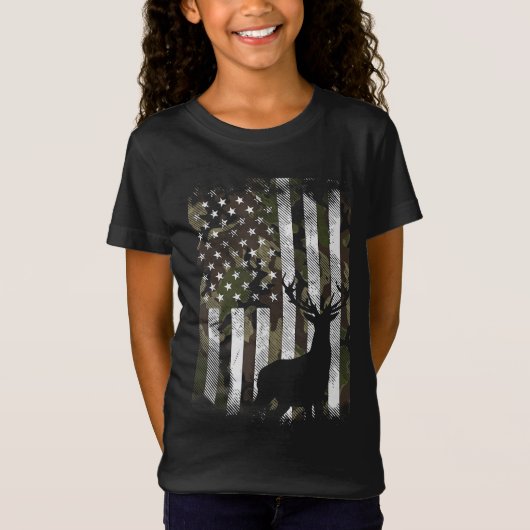 Camo US Flag Deer Elk Buck Camoflage Hunte T-shirt (Voorkant)