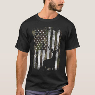 Camo US Flag Deer Elk Buck Camoflage Hunte T-shirt
