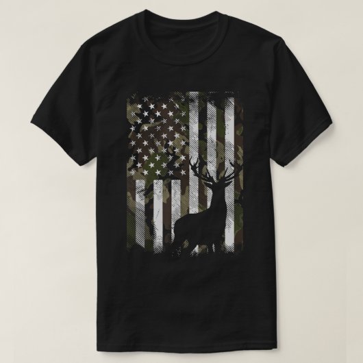 Camo US Flag Deer Elk Buck Camoflage Hunte T-shirt (Design voorkant)
