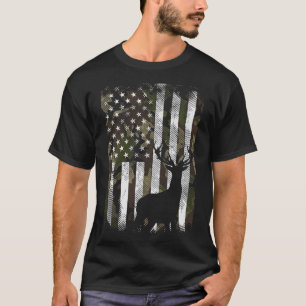 Camo Us Flag Deer Elk Buck Camoflage Hunte T-shirt
