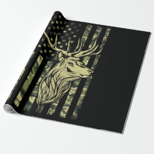 Camo US Flag Deer Elk Buck Camoflage Hunting Cadeaupapier