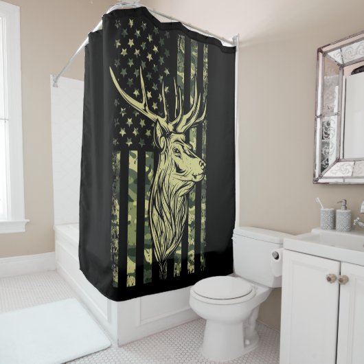 Camo US Flag Deer Elk Buck Camoflage Hunting Douchegordijn (In situ)
