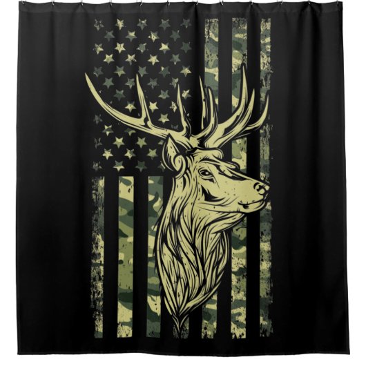 Camo US Flag Deer Elk Buck Camoflage Hunting Douchegordijn (Voorkant)