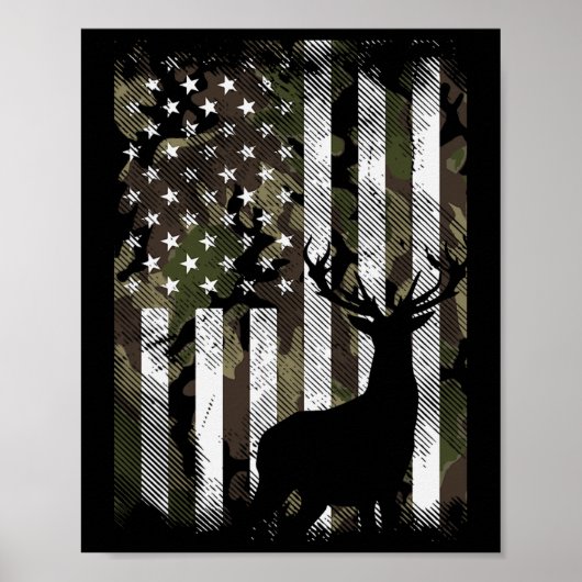 Camo Us Flag Deer Elk Buck Camoflage Hunting Hunte Poster (Voorkant)