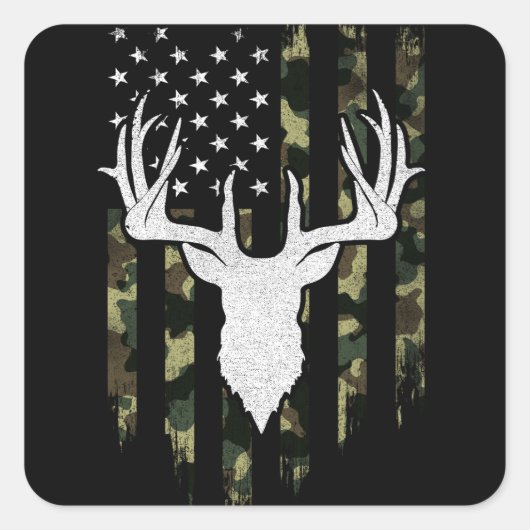 Camo Us Flag Deer Elk Buck Camoflage Hunting Vierkante Sticker (Voorkant)