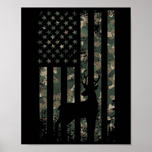 Camo Us Flag Deer Elk Buck Camouflage Hunting Hunt Poster (Voorkant)