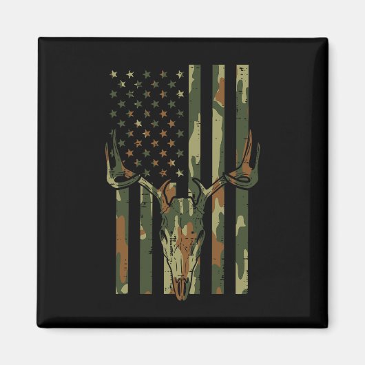 Camo Us Flag Deer Skull  Hunting Patriotic Magneet (Voorkant)