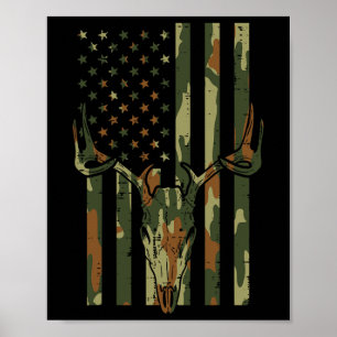 Camo Us Flag Deer Skull Hunting Patriotic Poster