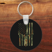 Camo Us Flag Deer Skull  Hunting Patriotic Sleutelhanger (Voorkant)