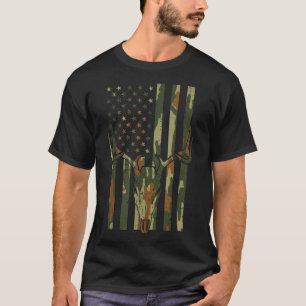 Camo US Flag Deer Skull Hunting Patriotic T-shirt