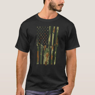 Camo US Flag Deer Skull Hunting Patriotic T-shirt