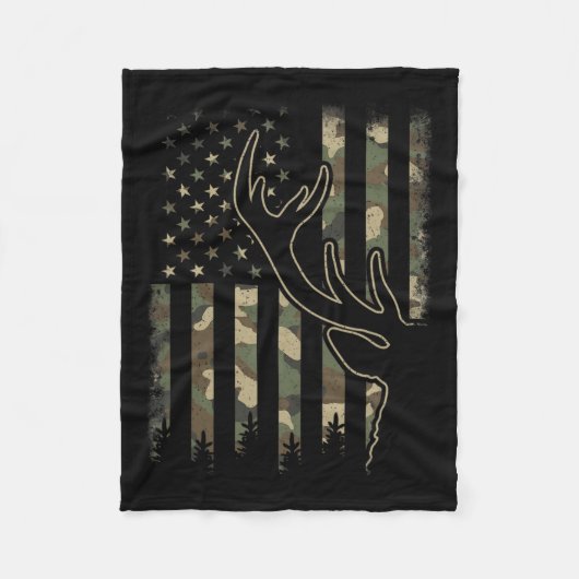 Camo US Flag Elk Buck Camouflage Herten Jacht Fleece Deken (Voorkant)