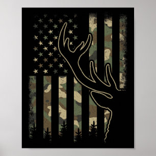 Camo US Flag Elk Buck Camouflage Herten Jacht Poster