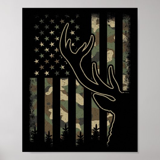 Camo US Flag Elk Buck Camouflage Herten Jacht Poster (Voorkant)