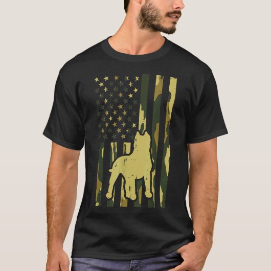 Camo US Flag Pitbull Patriot Pittie Dog Lo T-shirt (Voorkant)