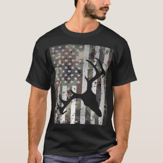 Camo US Vlag Schedel Elk Buck Deer Camouflage Hunt T-shirt