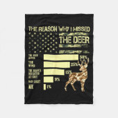 Camo Usa Flag Hunter Reasons Why I Missed The Deer Fleece Deken (Voorkant)