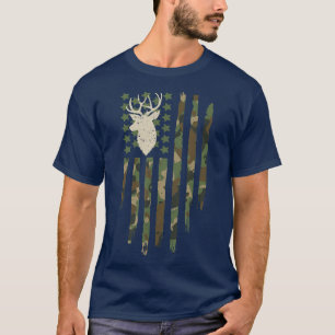 Camo USA Flag Whitetail Deer Buck Camoue Hunting S T-shirt