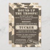 Camo verjaardagsfeest uitnodiging, leger, missie kaart (Voorkant / Achterkant)