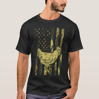 Camo Vlag Kip Militaire Boerderij Dier Patriotisch T-shirt