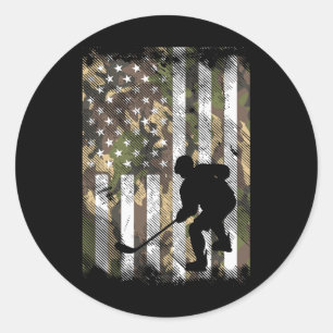 Camo VS Vlag IJshockey Vintage Patriottische Spele Ronde Sticker