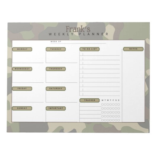 Camo Weekplanner Notitieblok (Voorkant)
