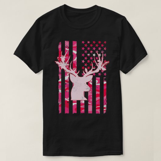 Camo Whitetail Buck Deer Pink Camoue USA T-shirt (Design voorkant)