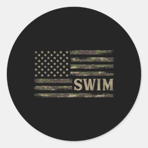 Camo zwem camouflage Usa vlag zwemmer coach Ronde Sticker