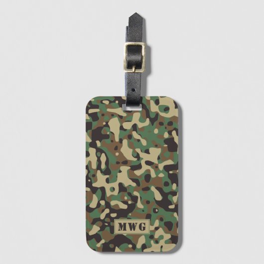 Camocamouflagepatroonmonogram initialen bagagelabel (Voorkant (verticaal))