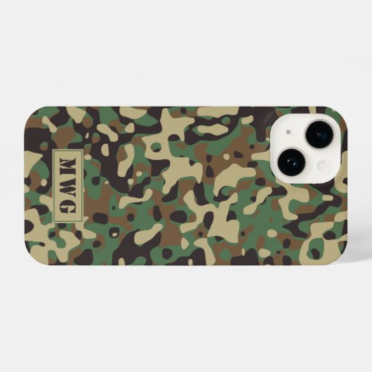 Camocamouflagepatroonmonogram initialen iPhone hoesje (Achterkant horizontaal)