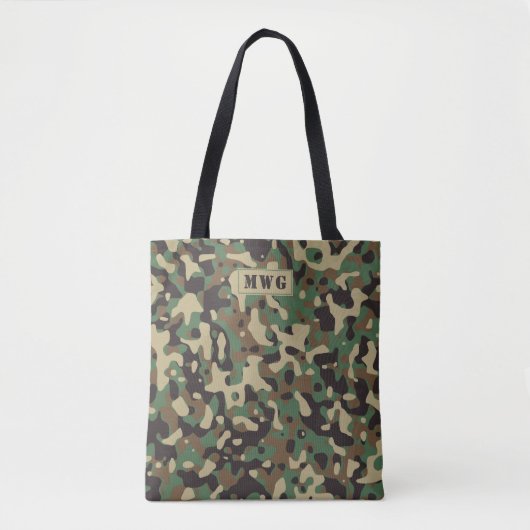 Camocamouflagepatroonmonogram initialen tote bag (Voorkant)