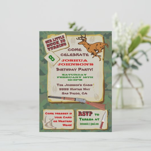 Camoflage Deer Hunting Birthday Party Kaart (Staand voorkant)