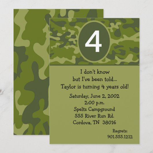 Camoflauge Birthday-uitnodigingen Kaart (Voorkant / Achterkant)