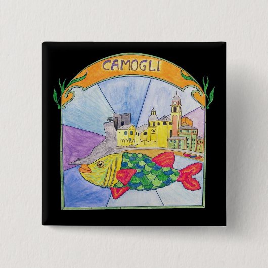 Camogli Fish Vierkante Button 5,1 Cm (Voorkant)