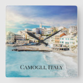 Camogli Italië Beach Ocean Mediterranean Painting Vierkante Klok (Voorkant)