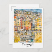 Camogli Italië Reizen Waterverf Hand getekend Briefkaart (Voorkant / Achterkant)