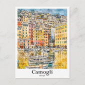 Camogli Italië Reizen Waterverf Hand getekend Briefkaart (Voorkant)