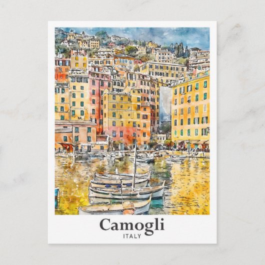 Camogli Italië Reizen Waterverf Hand getekend Briefkaart (Voorkant)