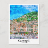 Camogli Italië Reizen Waterverf Hand getekend Briefkaart (Voorkant)