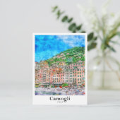 Camogli Italië Reizen Waterverf Hand getekend Briefkaart (Staand voorkant)