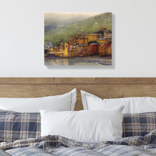 Camogli, Italië waterverf schilderij verpakt Canvas Afdruk (Insitu (Slaapkamer))