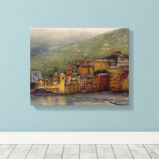 Camogli, Italië waterverf schilderij verpakt Canvas Afdruk (Insitu (Houten vloer))