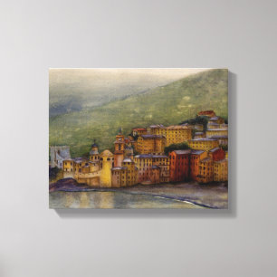 Camogli, Italië waterverf schilderij verpakt Canvas Afdruk
