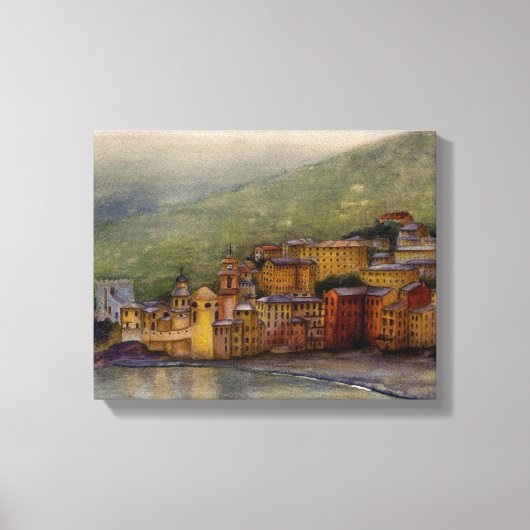 Camogli, Italië waterverf schilderij verpakt Canvas Afdruk (Voorkant)