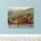 Camogli, Italië waterverf schilderij verpakt Canvas Afdruk (Insitu (Houten vloer))